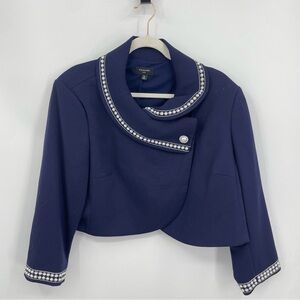 Tahari ASL Pearl Beaded Cropped Jacket navy blue sz 18